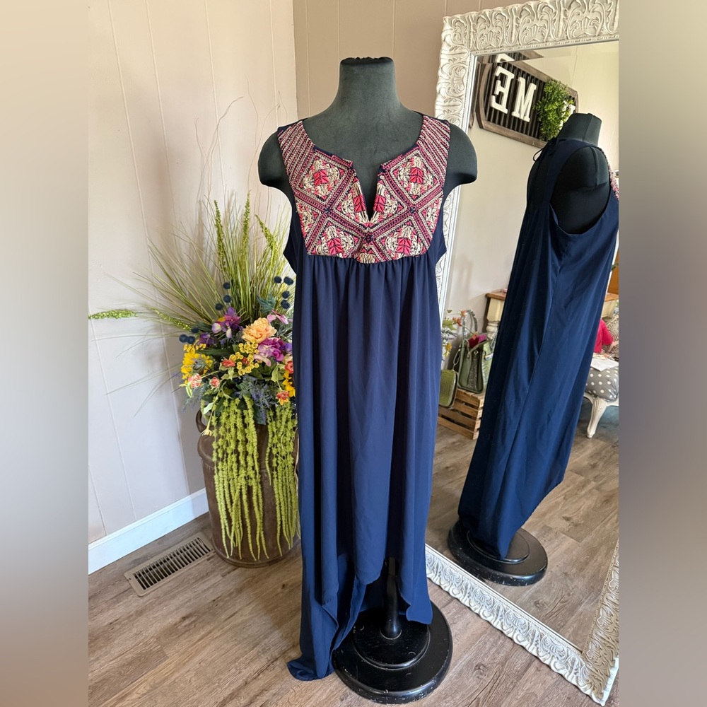 Fifth & Park • Embroidered Beaded High Lo Maxi Dress